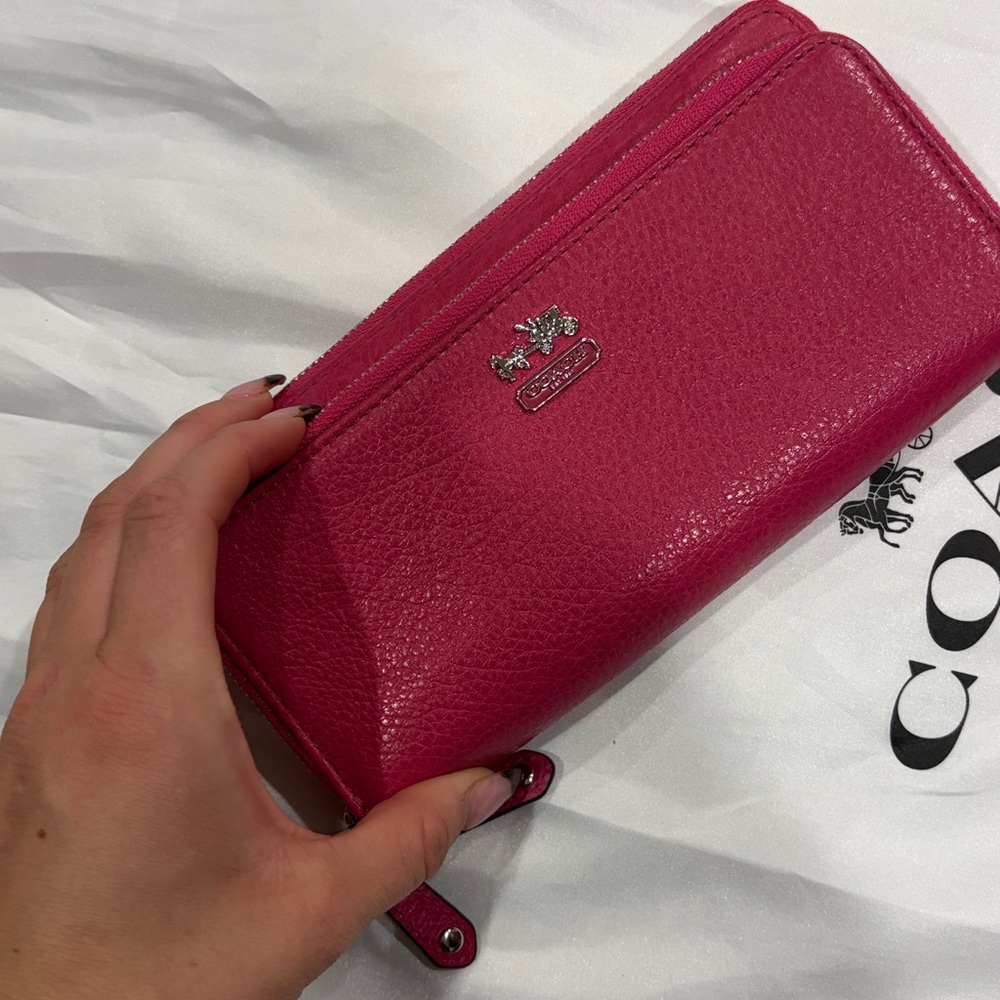 Coach Pebbled Leather Zip Wallet - Raspberry Pink - Picture 2 of 6